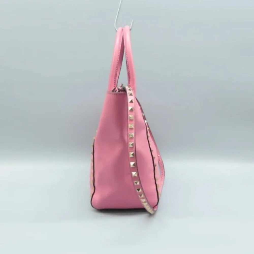 100% Authentic VALENTINO GARAVANI Rockstud Pink Leather Satchel Bag - Picture 4 of 12